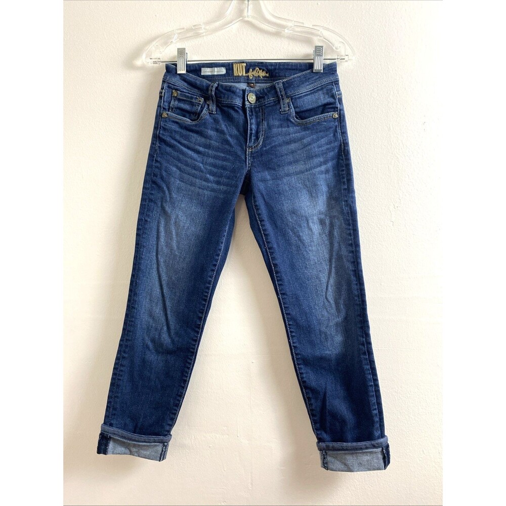 KUT From The Kloth Blue Jeans Size 0 Catherine Slim Boyfriend Low Rise Dark Wash